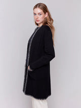 Charlie B Blanket Stitch Long Cardigan in Black