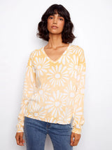 Long Sleeve Reservable Printed V-Neck Sweater