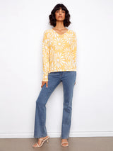 Long Sleeve Reservable Printed V-Neck Sweater