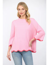 Pink and Coral Scalloped Edge Sweater