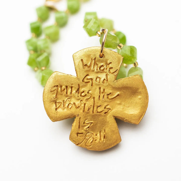 Green Small Nuggets with Martha Cross Necklace