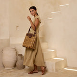 Rattan Large Dark Brown Summer Handbag with Twist Closure