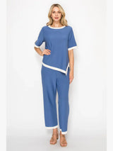 JOH Kaya Crepe Knit Top in Blue