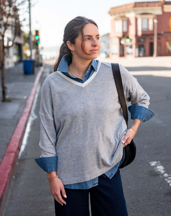Delmar V Neck Sweater in Silver Cloud