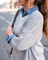 Delmar V Neck Sweater in Silver Cloud