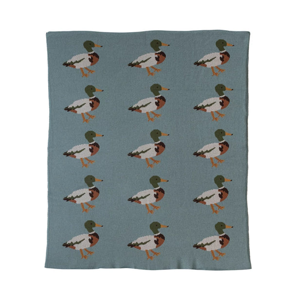 Cotton Knit Baby Blanket with Ducks