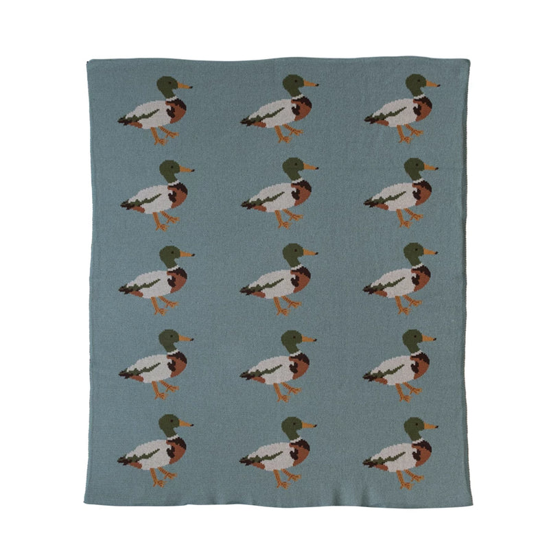 Cotton Knit Baby Blanket with Ducks