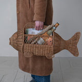 Rattan and Metal Fish Shaped Container with Handle