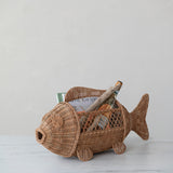 Rattan and Metal Fish Shaped Container with Handle