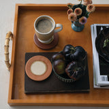 Burl Wood Veneer Tray with Bamboo Handles