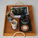 Burl Wood Veneer Tray with Bamboo Handles