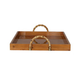 Burl Wood Veneer Tray with Bamboo Handles