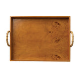 Burl Wood Veneer Tray with Bamboo Handles