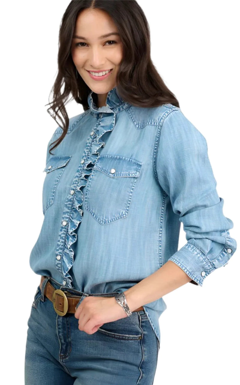 Ivy Jane Denim Ruffled Snap Shirt