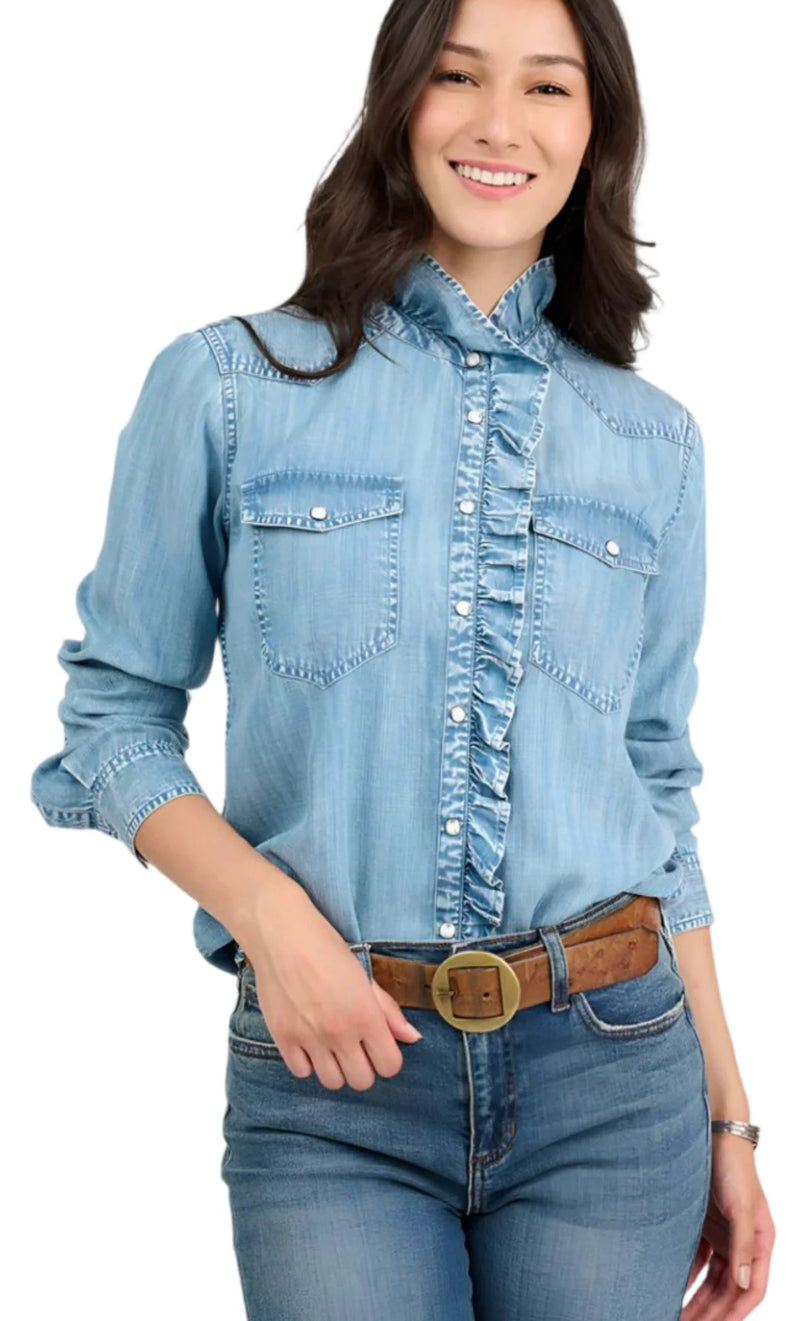 Ivy Jane Denim Ruffled Snap Shirt