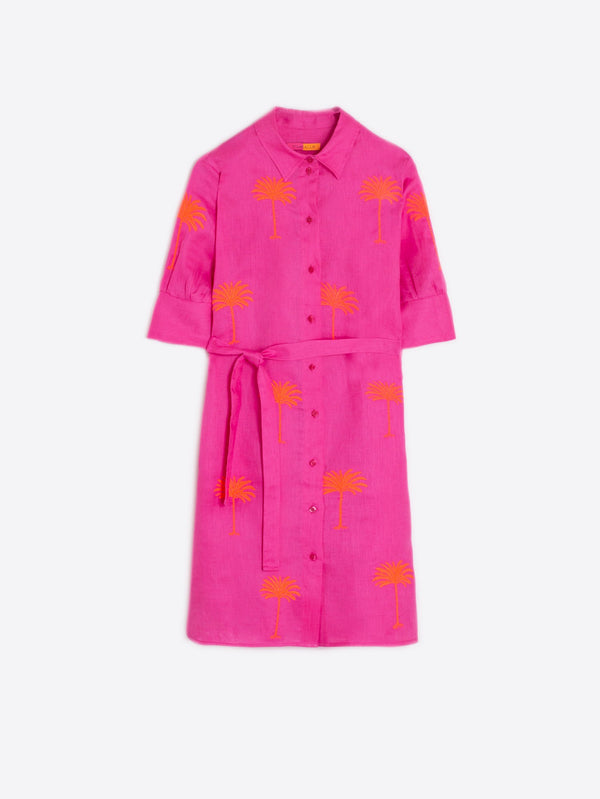 Vilagallo Hester Dress in Embroidered Pink Linen