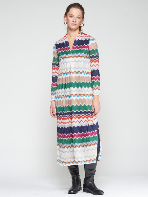Vilagallo Green Herringbone Lurex Jacquard Dress