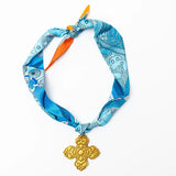 Blue Scarf Necklace with Andrea Cross