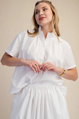 Stand Collar Short Sleeves Shirt in White