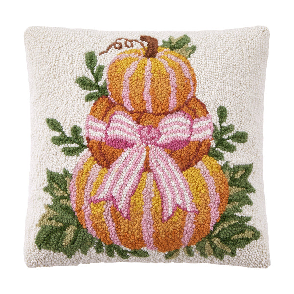 Pumpkin Stack with Stripe Bow Pillow