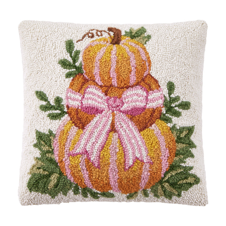 Pumpkin Stack with Stripe Bow Pillow