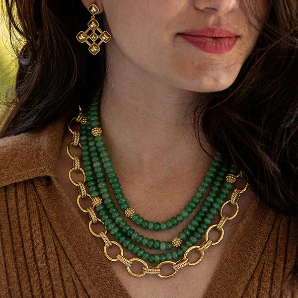 Capucine De Wulf Berry and Bead Triple Strand Necklace with Meadow Jade Beading