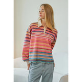 Celeste Whimsical Stripe Collared Scalloped Top