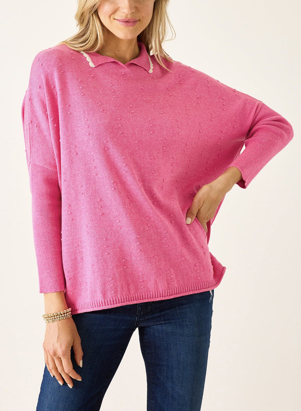Catalina Cotton Gurley Polo Sweater in Heathered Pink and Cream (Two Size Options)