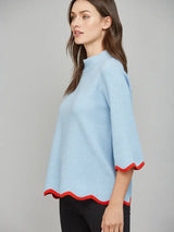 Scallop Edge Detailed Mock Neck Sweater Top