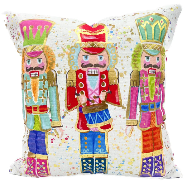 Colorful Golden Nutcrackers Pillow - Christmas Throw Pillow - Nutcracker