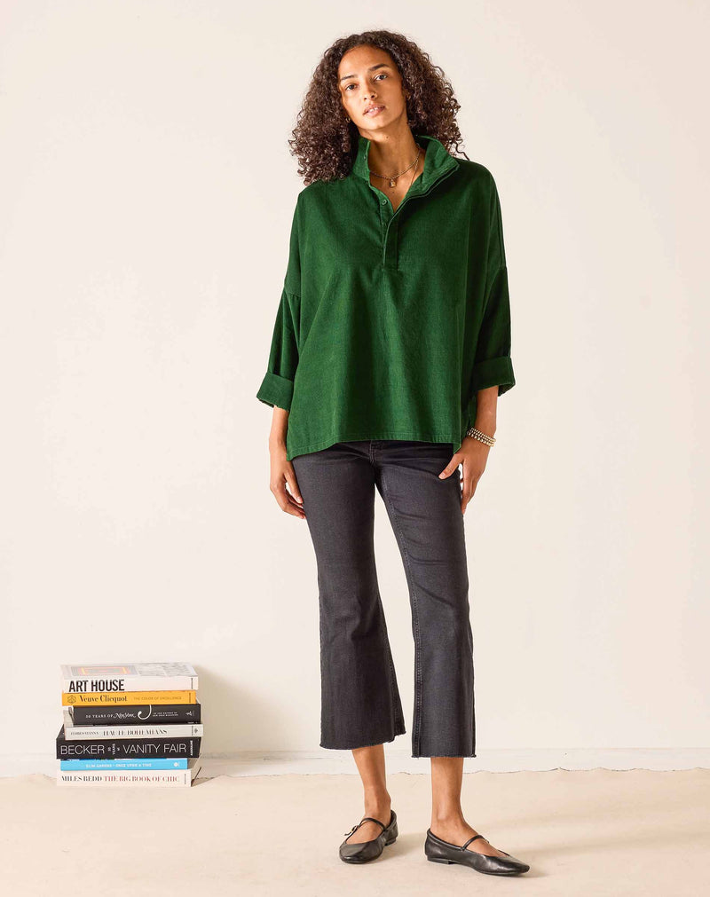 MERSEA Emerson Pop Up Collar Top in Pine Baby Cord