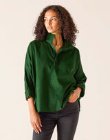 MERSEA Emerson Pop Up Collar Top in Pine Baby Cord