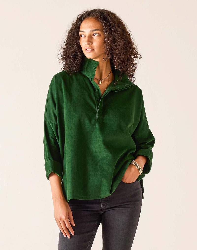 MERSEA Emerson Pop Up Collar Top in Pine Baby Cord