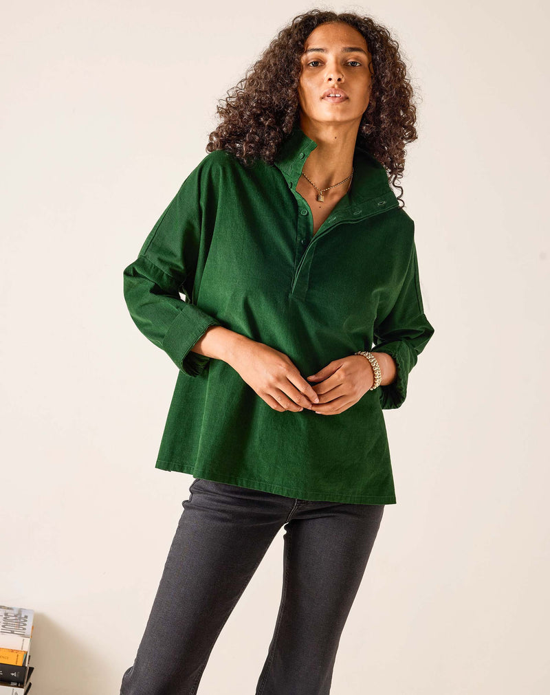 MERSEA Emerson Pop Up Collar Top in Pine Baby Cord