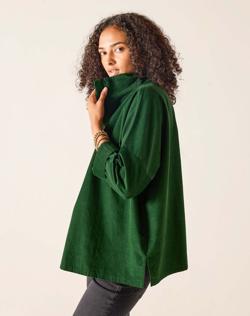 MERSEA Emerson Pop Up Collar Top in Pine Baby Cord