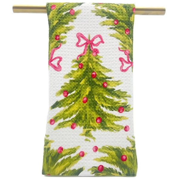Red Bow Trees Tea Towel