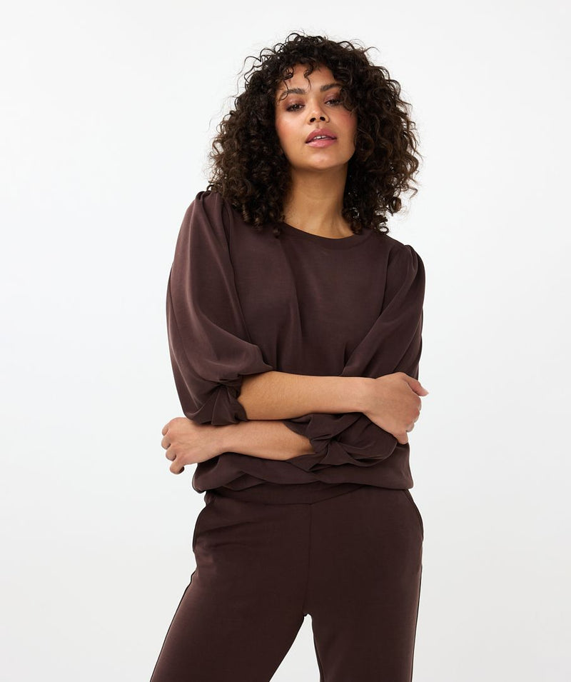 Sweater Twisted Sleeve Top in Brown