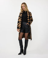 Long Jacquard Cardigan in Black & Brandy