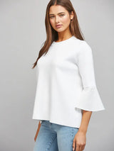 Contrast Flare Bell Slv Mixed Media Sweater