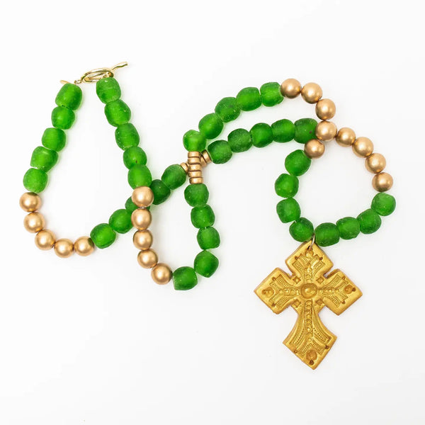 Green African Glass with Amy Cross Necklace