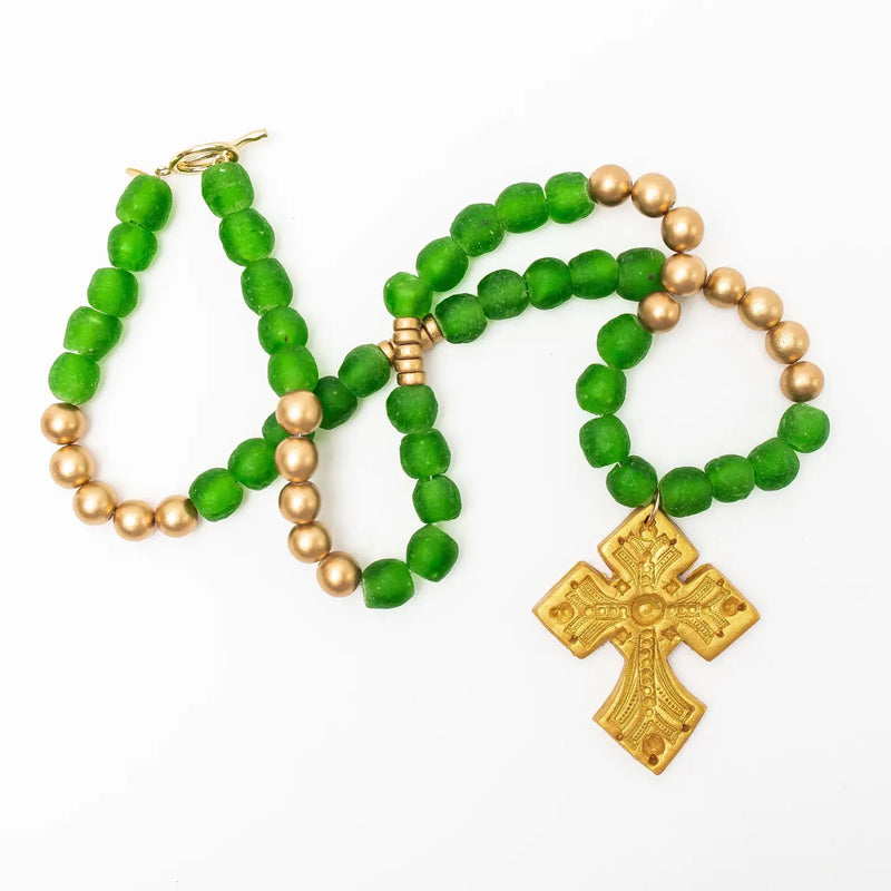 Green African Glass with Amy Cross Necklace