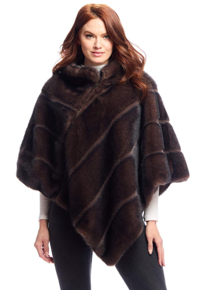 Whiskey Faux Fur Zip Poncho