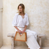 Rattan Brown Cane Weave Triangle Handbag