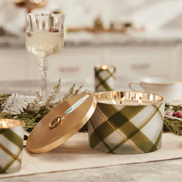 Thymes Frasier Fir 3 Wick Large Frosted Plaid Candle