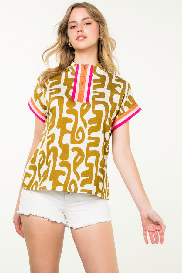 Short Sleeve Spotted Top with Pink & Orange Collar (Multiple Colors!)