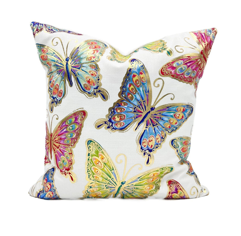 Gold Foil Colorful Butterflies Pillow