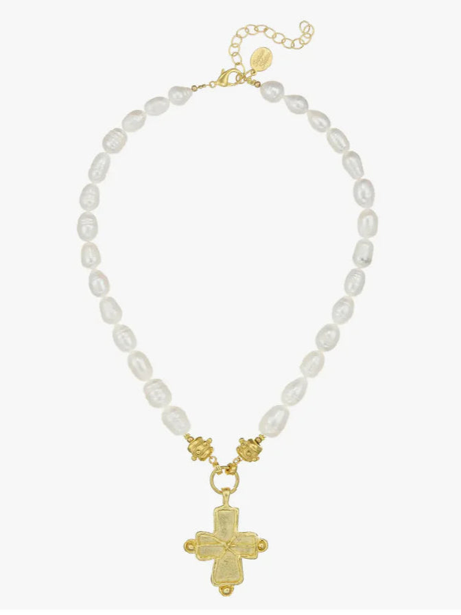 Susan Shaw Gold Cross on Freshwater Pearl Necklace