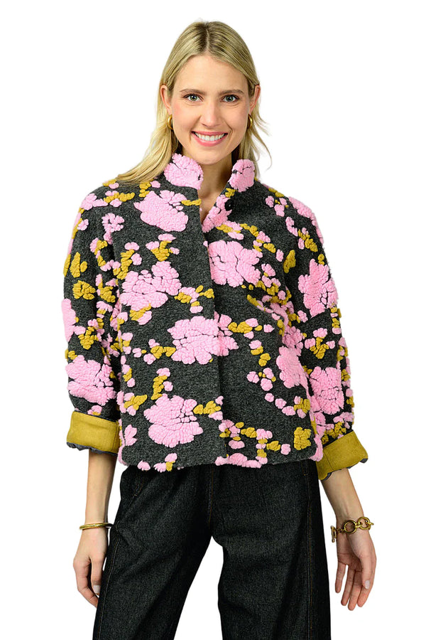 Charcoal Puff Floral Jacket