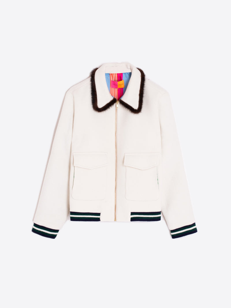 Vilagallo Lana White Wool Bomber Jacket