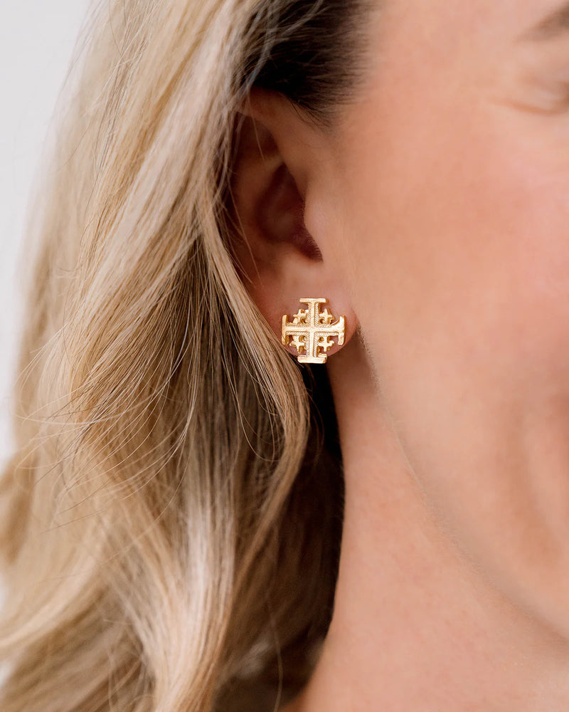 Susan Shaw Small Gold Jerusalem Cross Post Earring